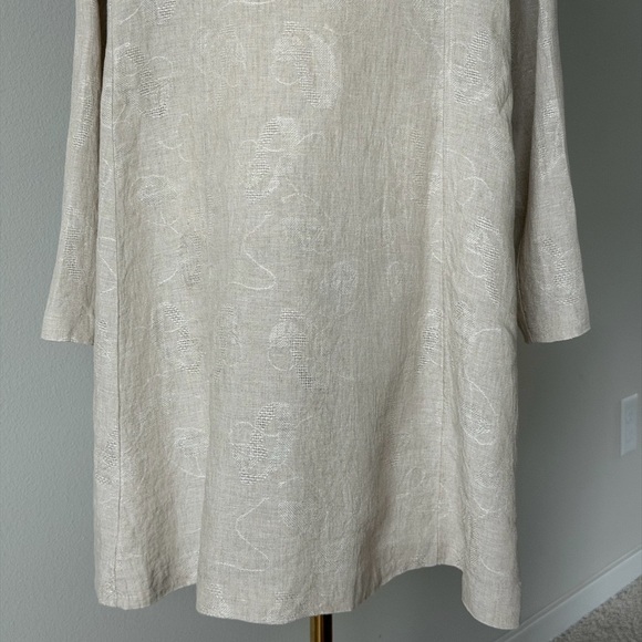 Eileen Fisher Linen Jacquard Embroidered Minimalist Long Jacket / Coat - L - Picture 9 of 16